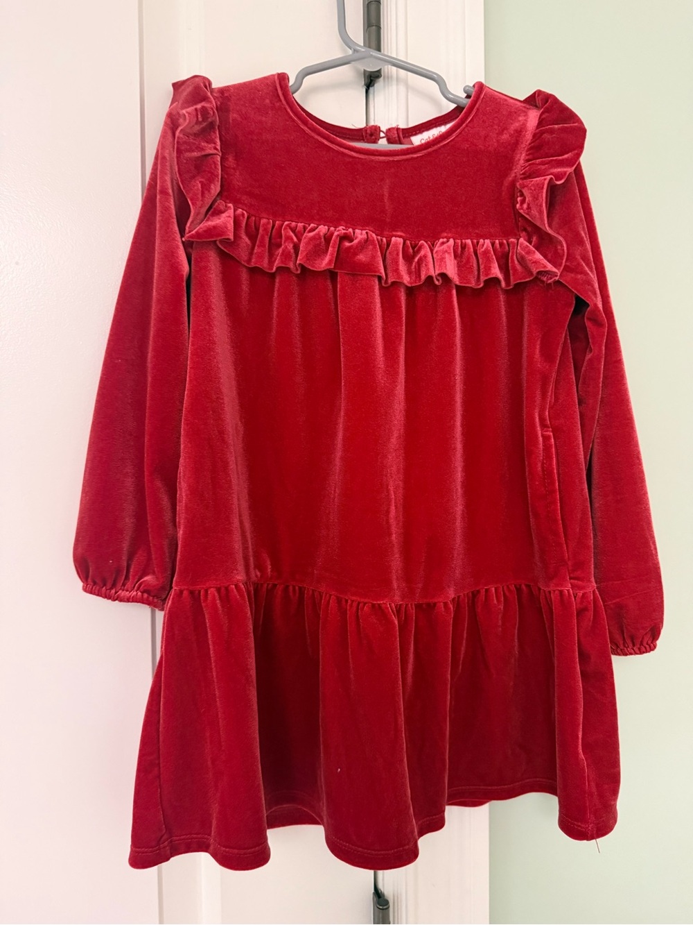Girls' Cat & Jack Red Velvet Ruffle Dress